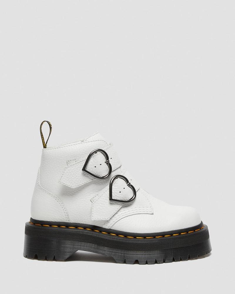 Women's Dr Martens Devon Heart Leather Platform Boots White | AU 237PJJ